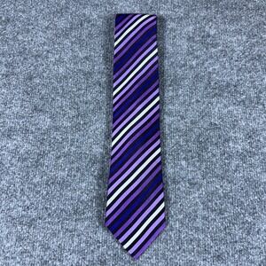 Cezani Mens Purple Black White Diagonal Striped 100% Silk Hand Made Necktie